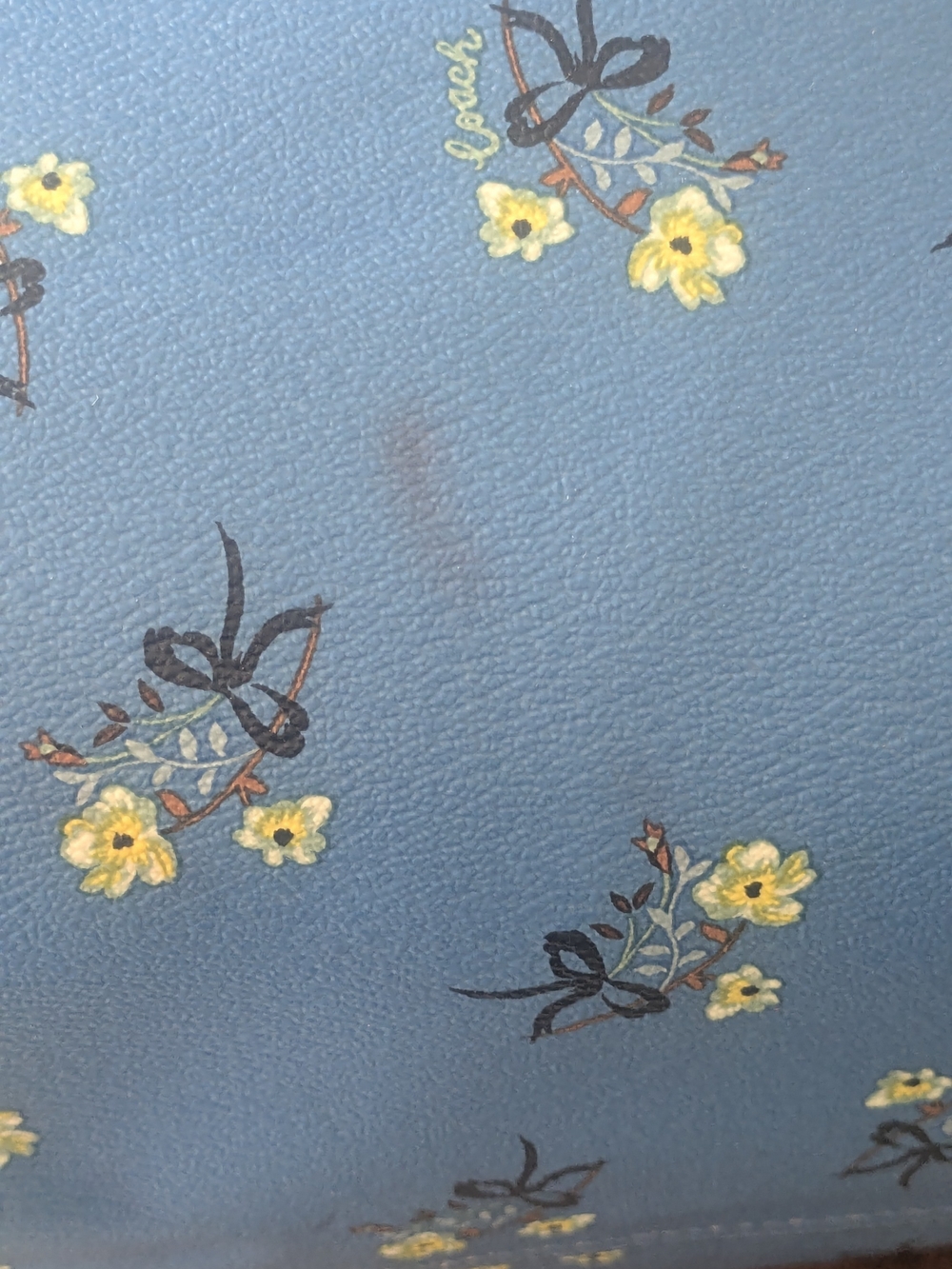 Coach City Tote Blue Floral Bow Print Pebbled Leather Shoulder Bag Large - Picture 11 of 16